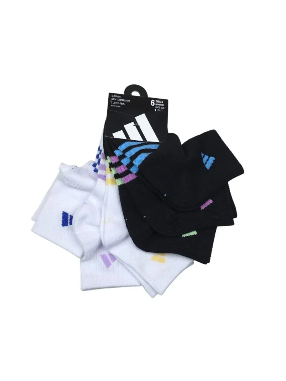 Adidas Girls Superlite Climalite Arch Compression Quarter Socks 6-Pack L (5Y-7Y)